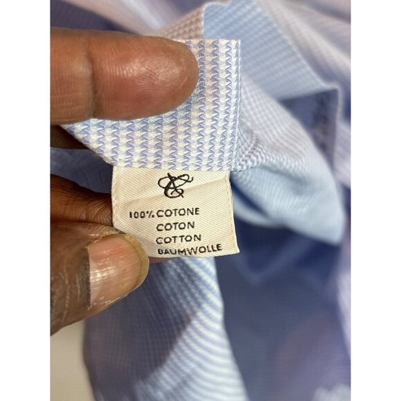 Canali Mens Dress Shirt Size 42 16.5 Blue & White Houndstooth Cotton Made In Ita - Picture 11 of 12